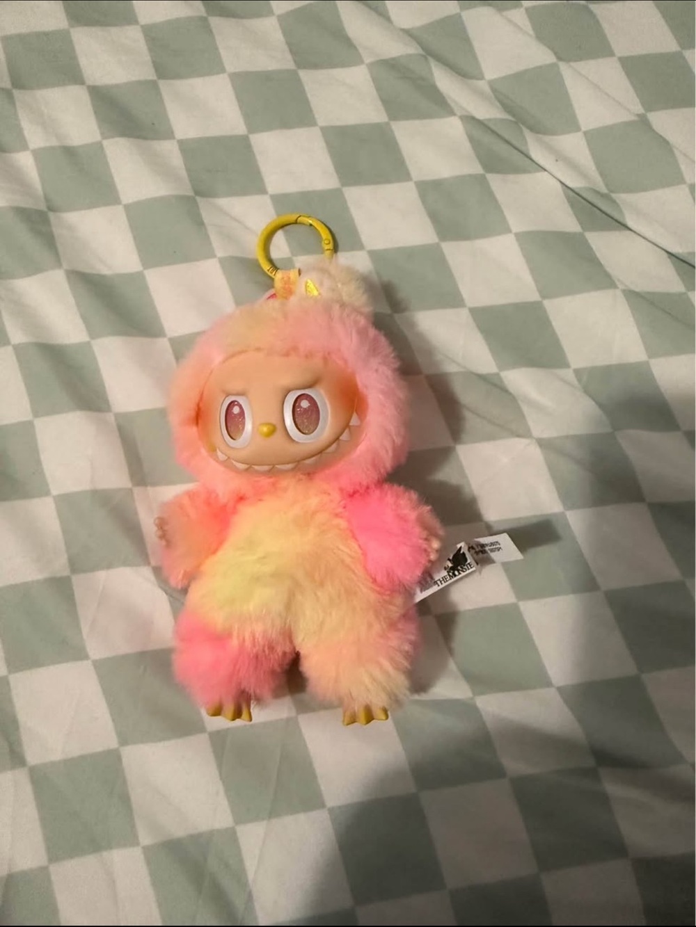 Labubu Cute Pink & Yellow Plush Monster Clip-On Keychain
